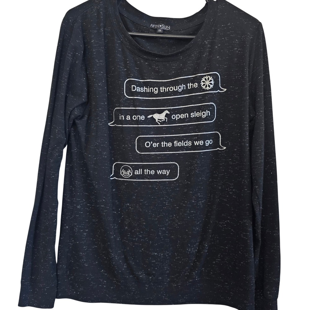 Fifth Sun Womens Christmas Text Message Graphic Long Sleeve Top Black Medium